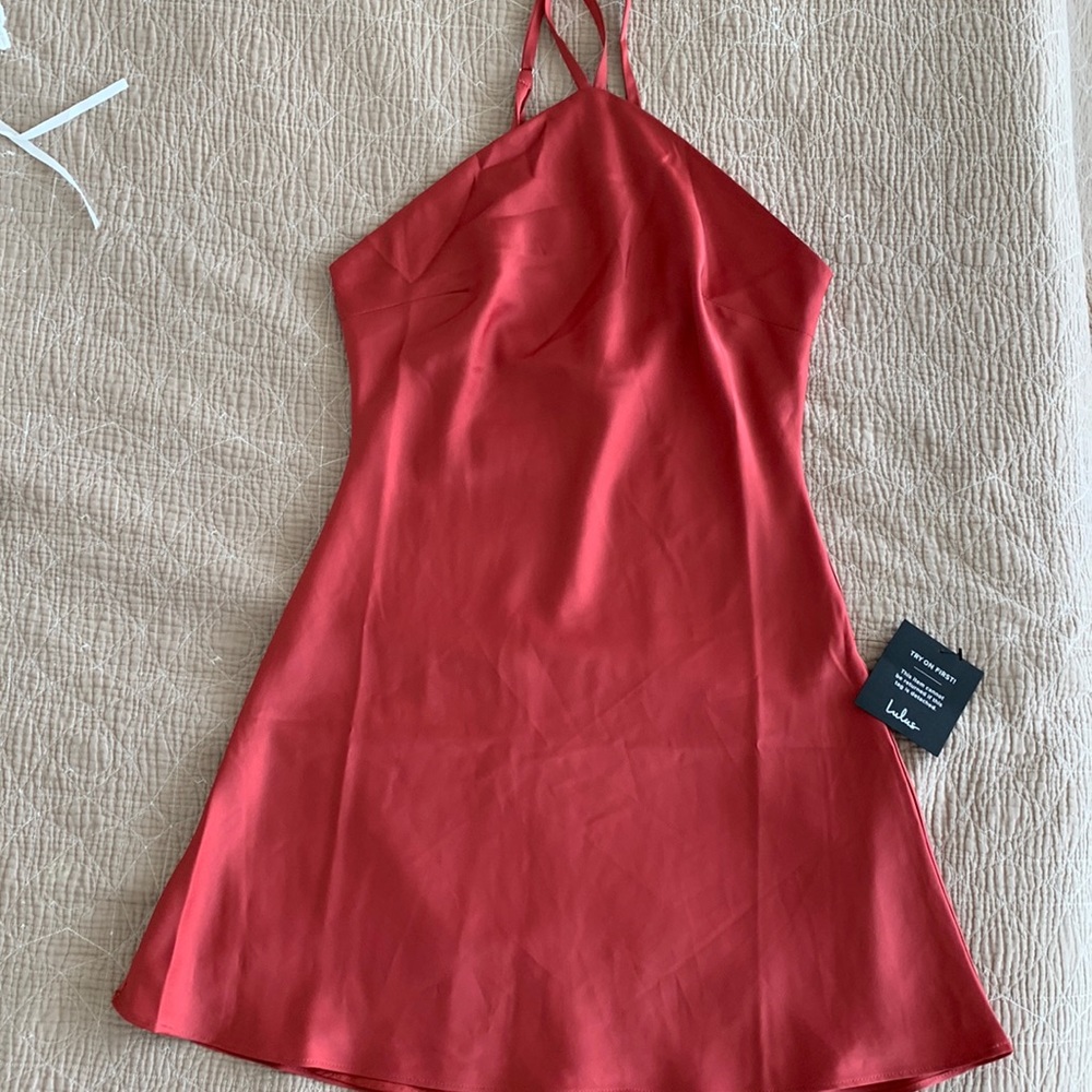 Burgundy Red Lulu’s Halter Minidress, NWT